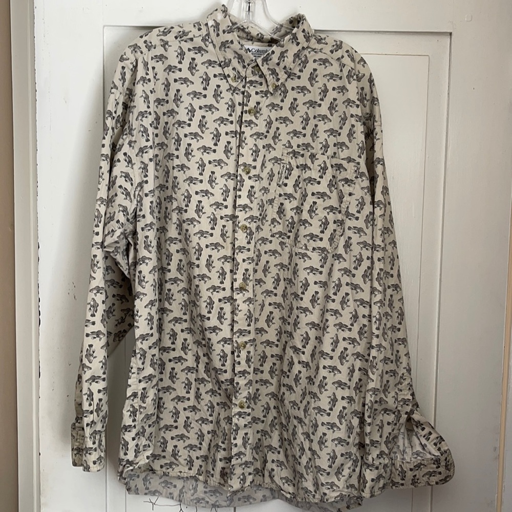 COLUMBIA Men’s Fish Shirt button front 100% cotton  XXL